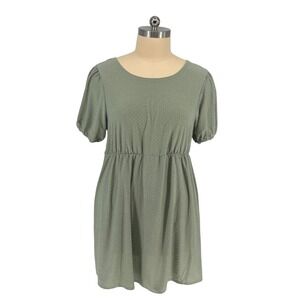 Liberty Love Babydoll Dress Sage Green Swiss Dot Tie Back Puff Sleeve 3XL